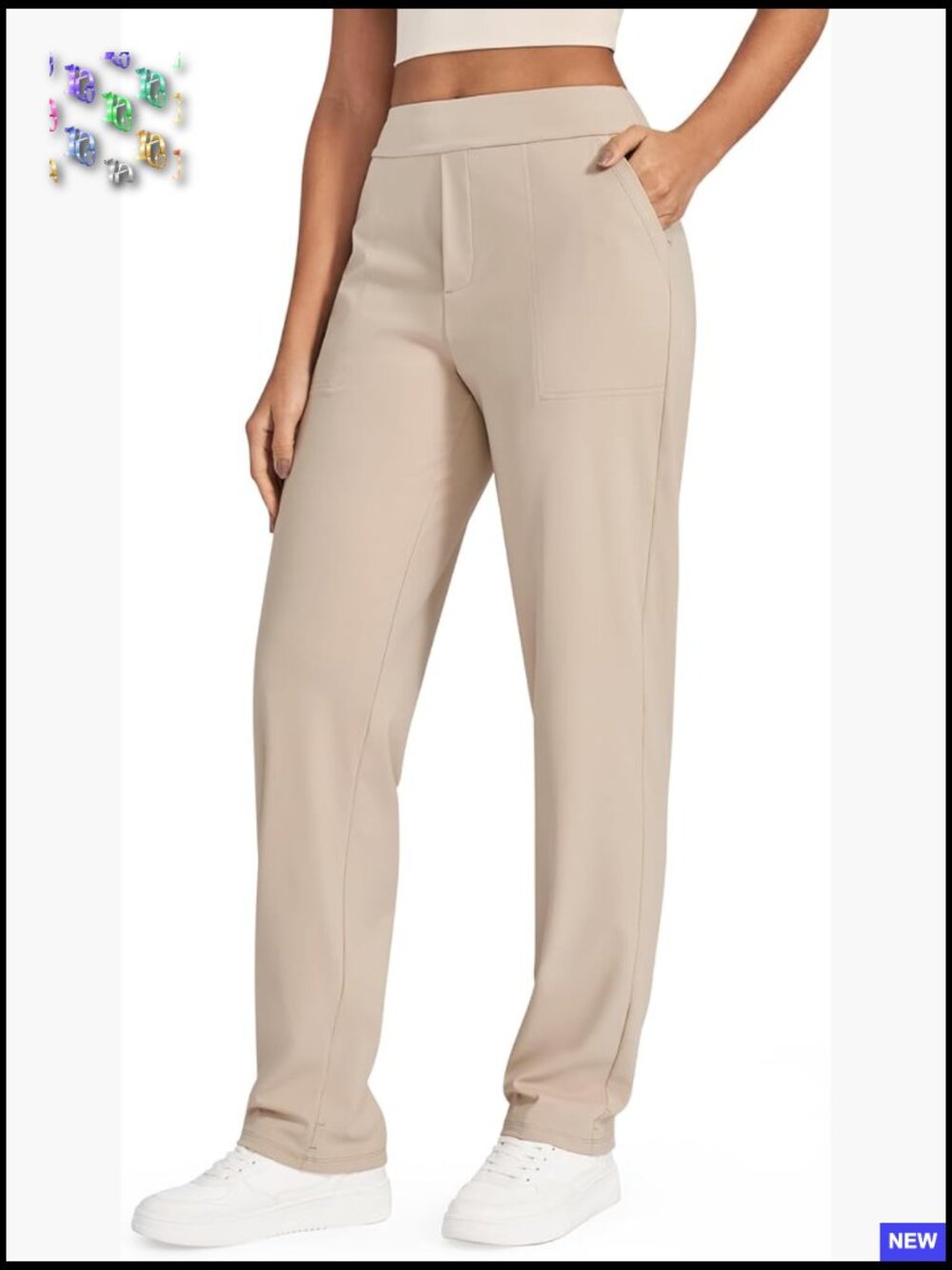 High Waisted Straight Leg Dress Pants with Pockets Comfort Stretch Work Trousers